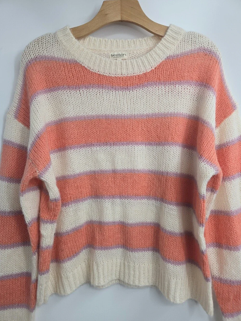 SeaSon Cree Avec Amore‎ Sweater Striped Mohair Crewneck Coral Pink
